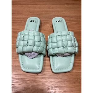 SO Goods for Life GWENNMINT Mint Green Woven Puff Square Toe Slide Sandals 8.5M